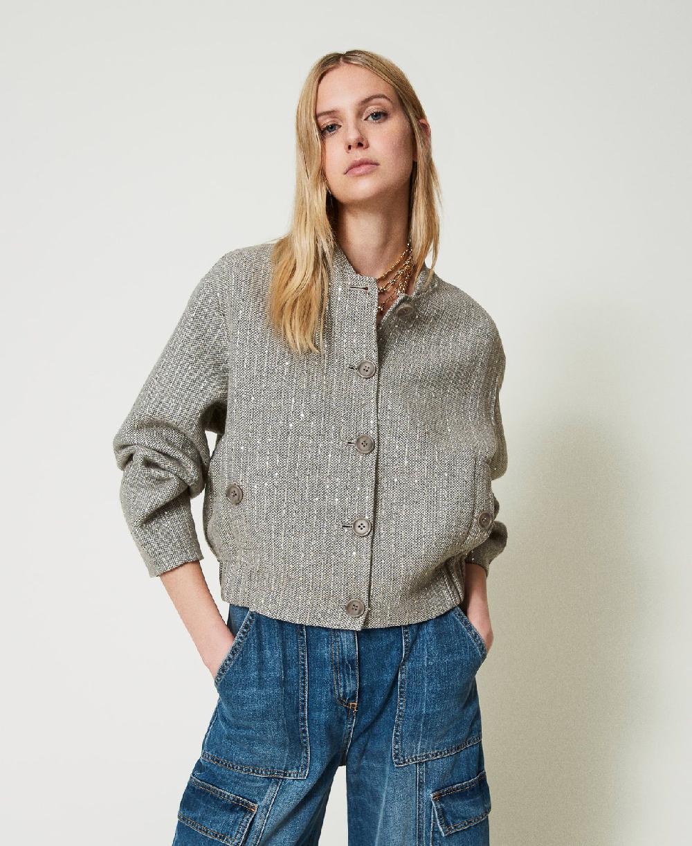 Scee By Twin Set Bomber In Panno Double Con Paillettes