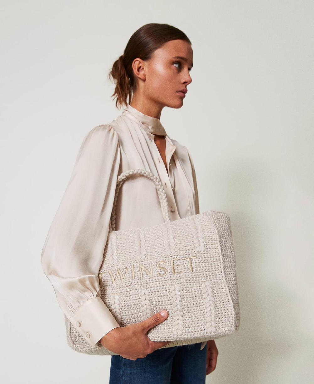 Scee by twin set Borsa shopper 'Bohémienne' tricot con logo
