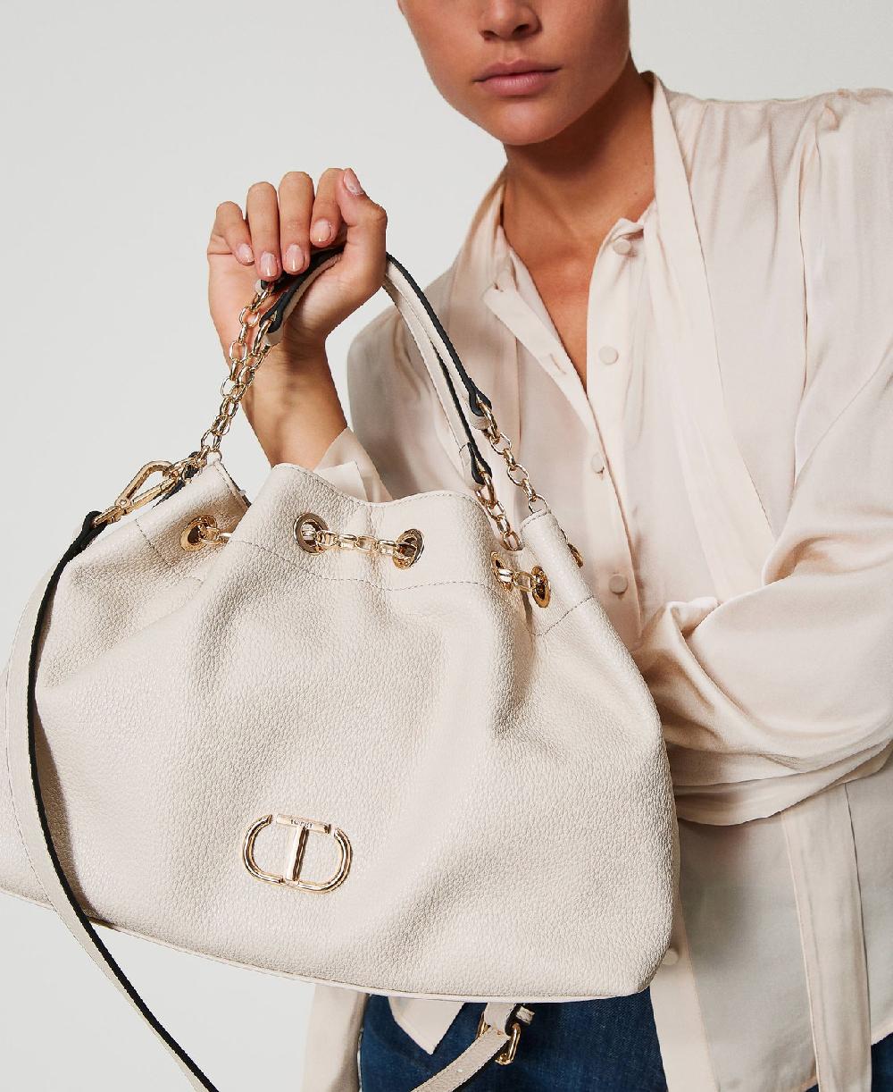 Scee by twin set Borsa shopper con Oval T e manici coulisse