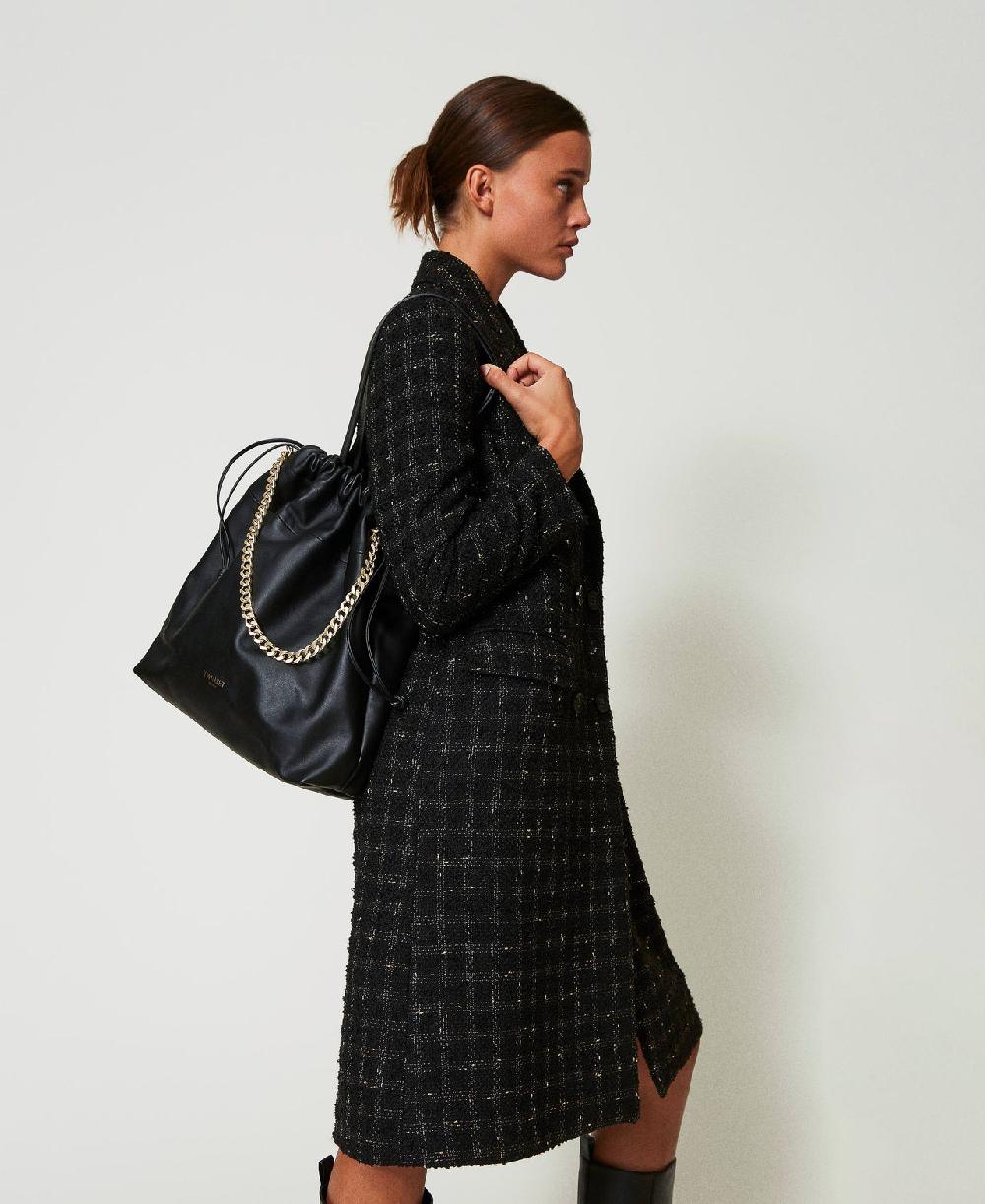 Scee by twin set Borsa shopper grande in pelle con coulisse