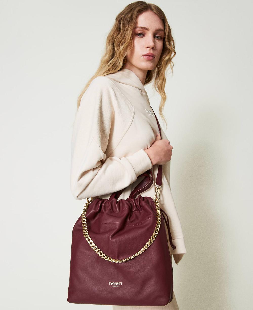 Scee by twin set Borsa shopper media in pelle con coulisse