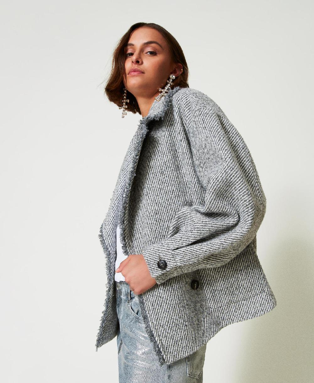 Scee By Twin Set Caban Doppiopetto In Panno Bicolor