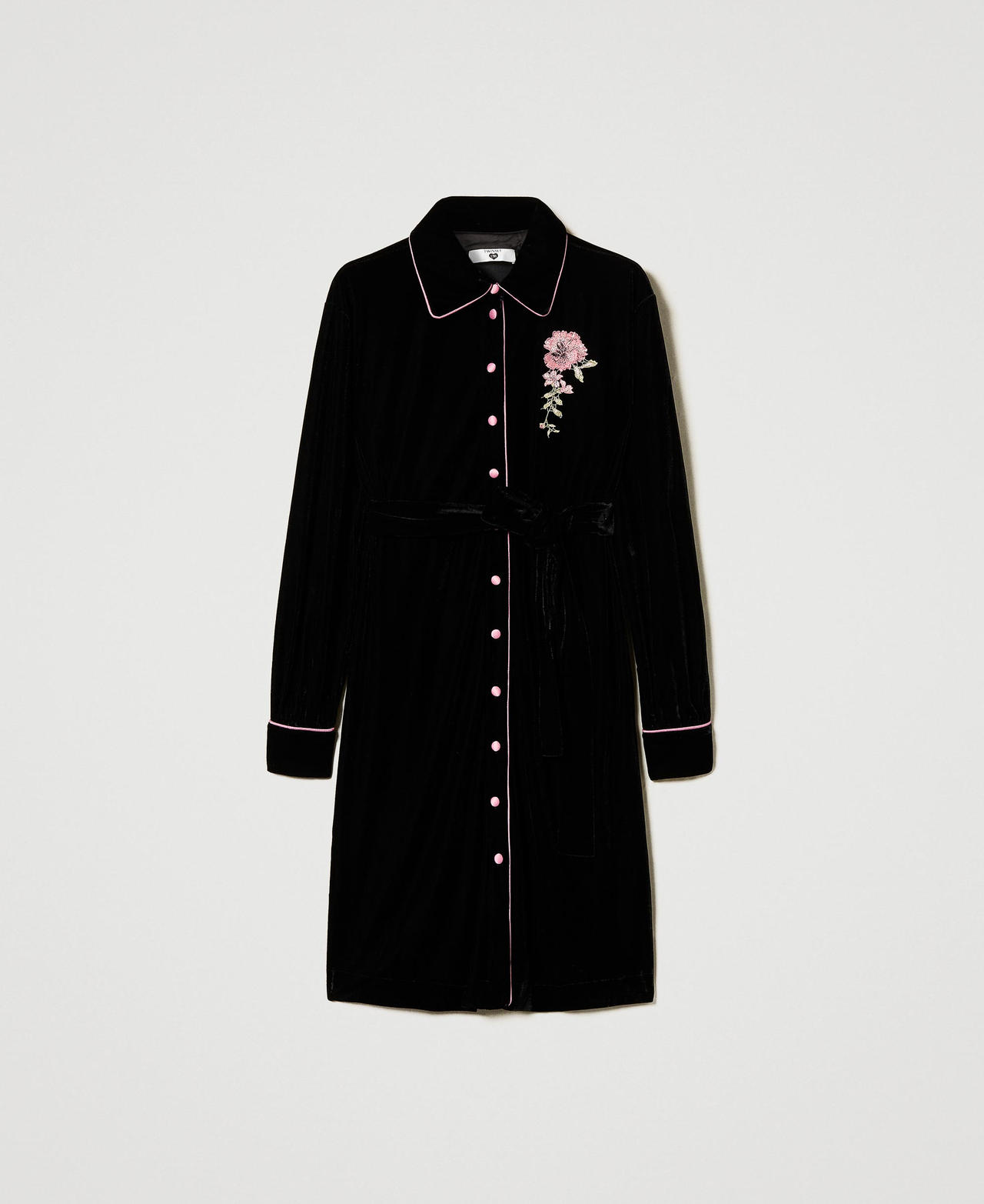 Scee by twin set Camicia da notte in velluto con ricamo