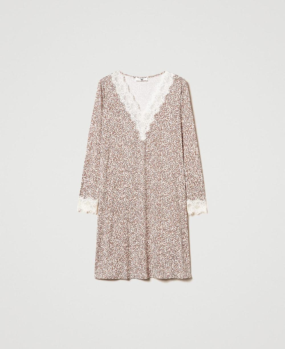 Scee by twin set Camicia da notte stampata con pizzo