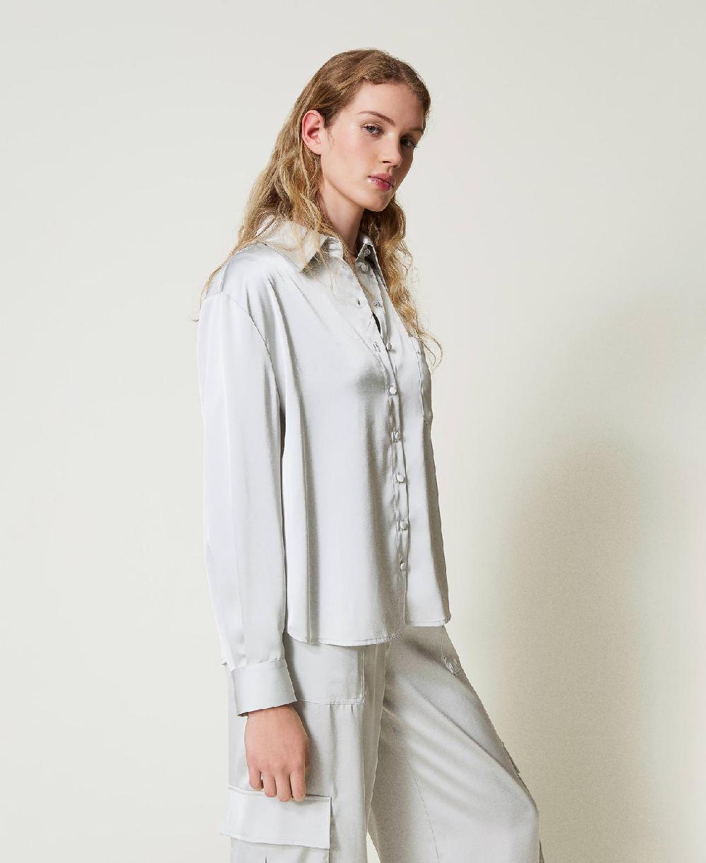 Scee By Twin Set Camicia In Raso Con Bottone Gioiello