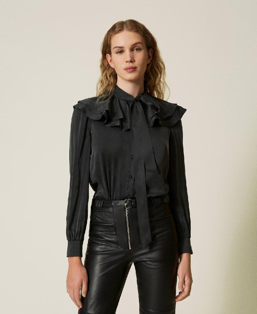 Scee By Twin Set Camicia In Raso Di Seta Con Volant