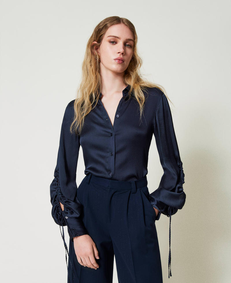 Scee By Twin Set Camicia In Raso Martellato Con Oblò