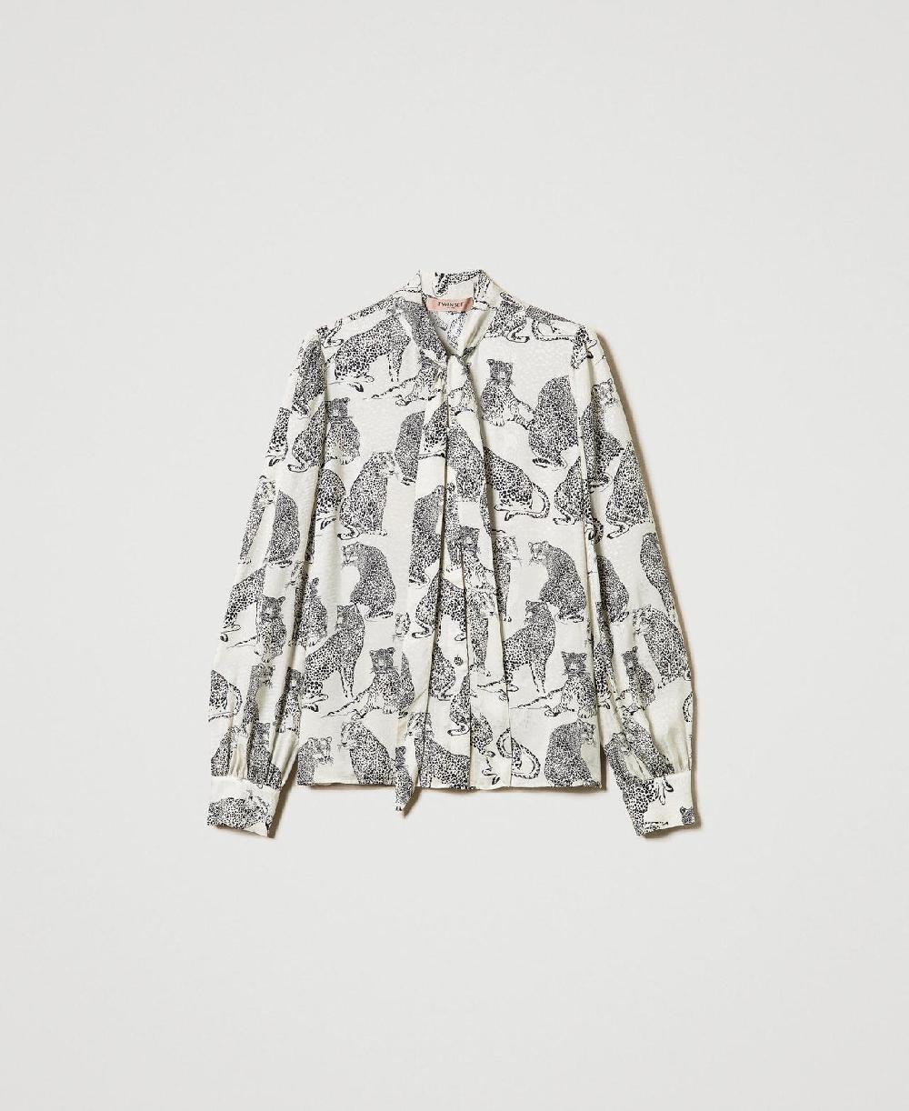 Scee by twin set Camicia jacquard con stampa giaguaro