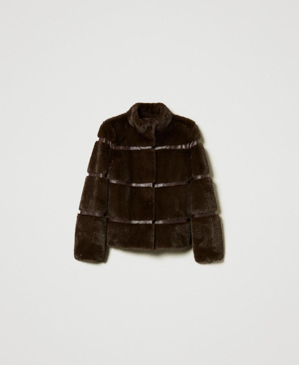 Scee by twin set Cappotto corto in faux fur con intarsi