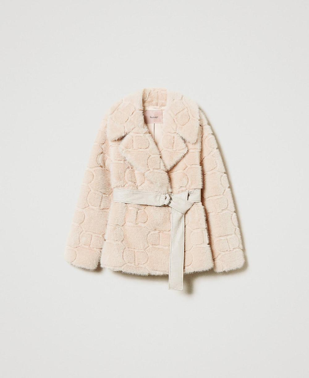 Scee by twin set Cappotto corto in faux fur con Oval T