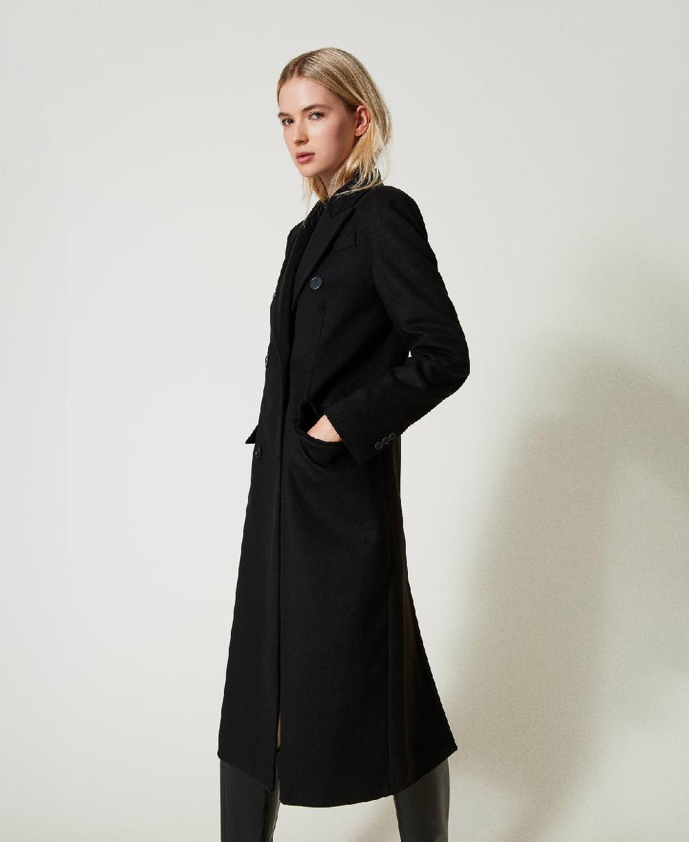 Scee By Twin Set Cappotto Di Linea Dritta In Misto Lana