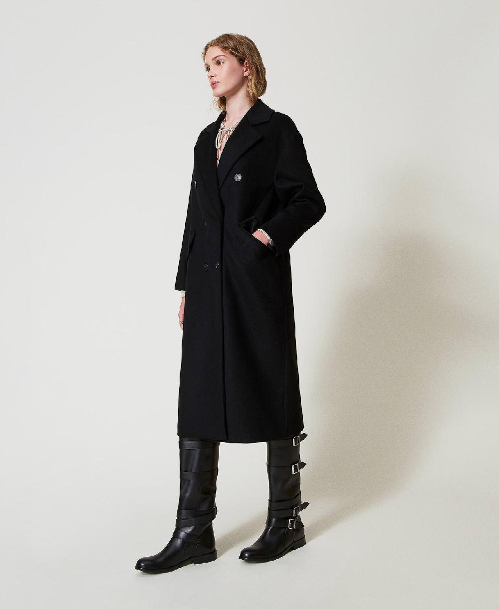 Scee By Twin Set Cappotto Di Linea Morbida In Misto Lana