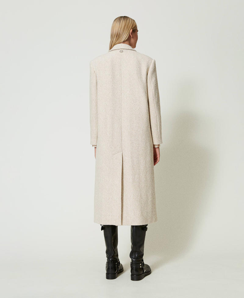 Scee By Twin Set Cappotto Doppiopetto In Herringbone Misto Lana