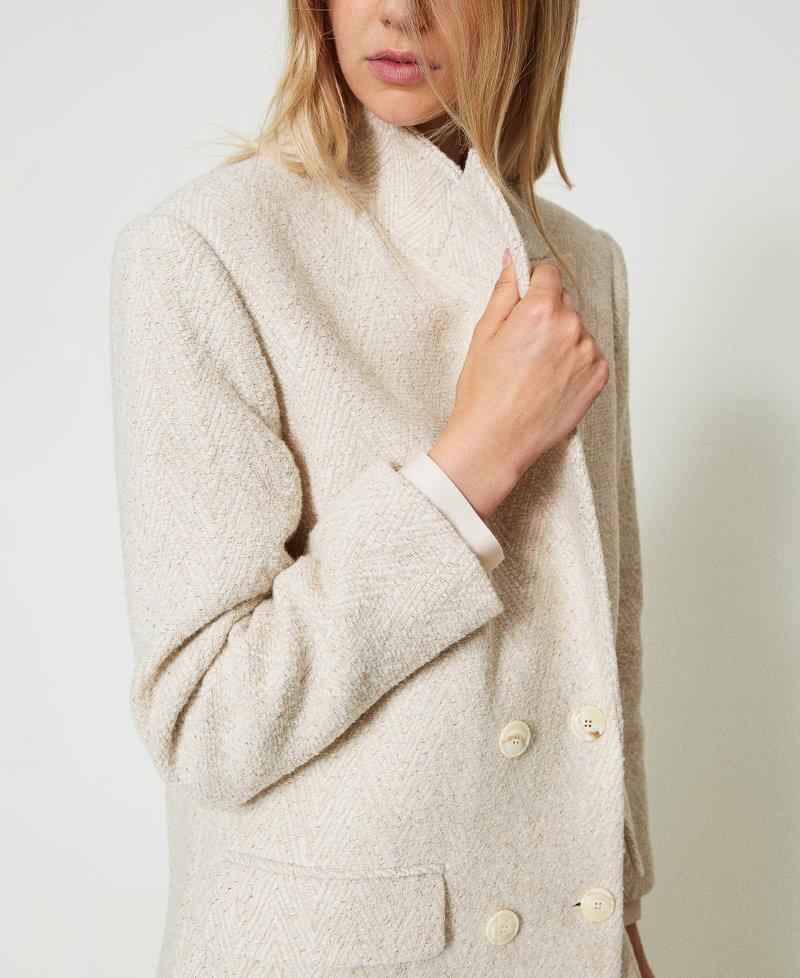 Scee By Twin Set Cappotto Doppiopetto In Herringbone Misto Lana