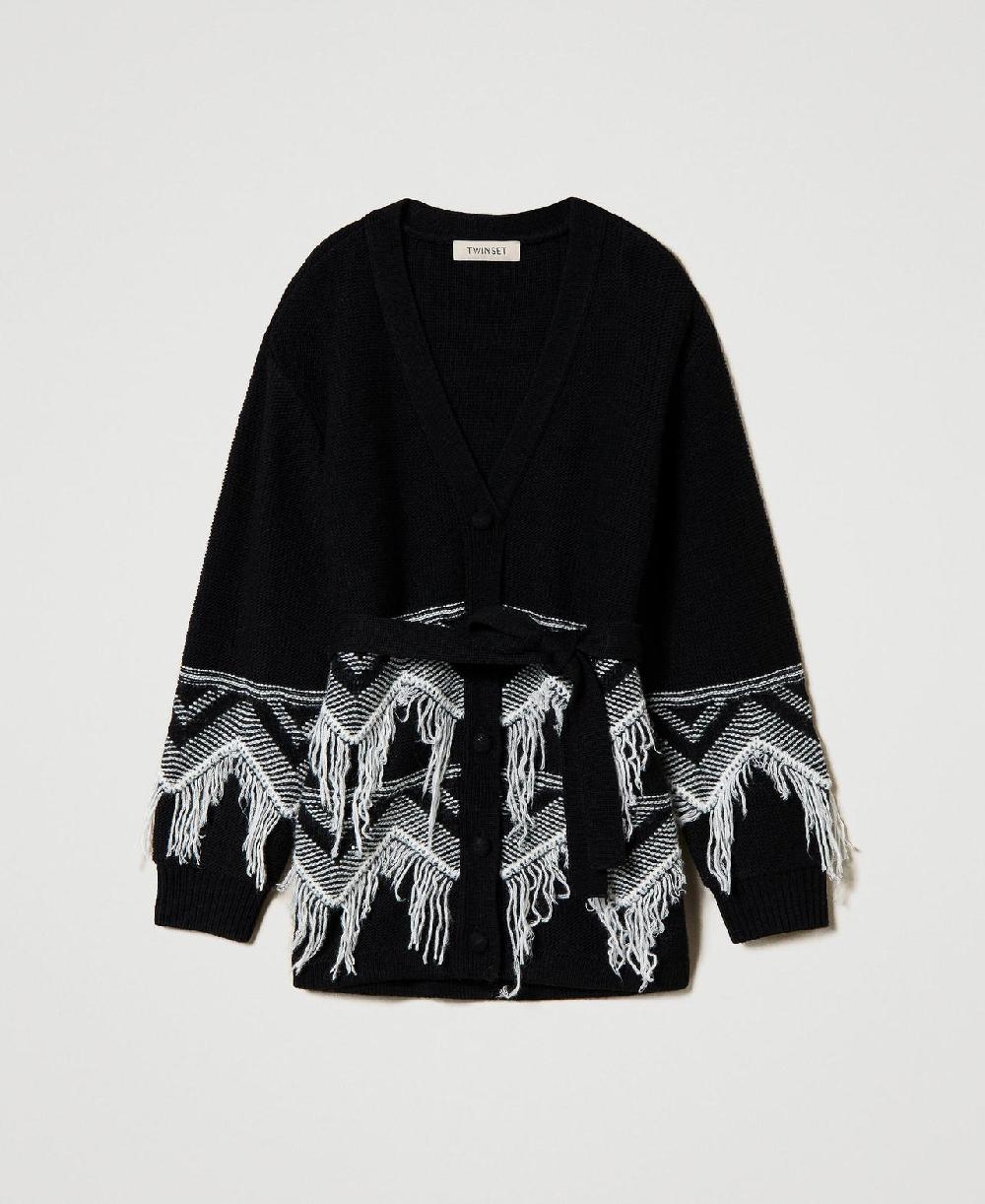 Scee by twin set Cappotto in maglia misto lana con frange