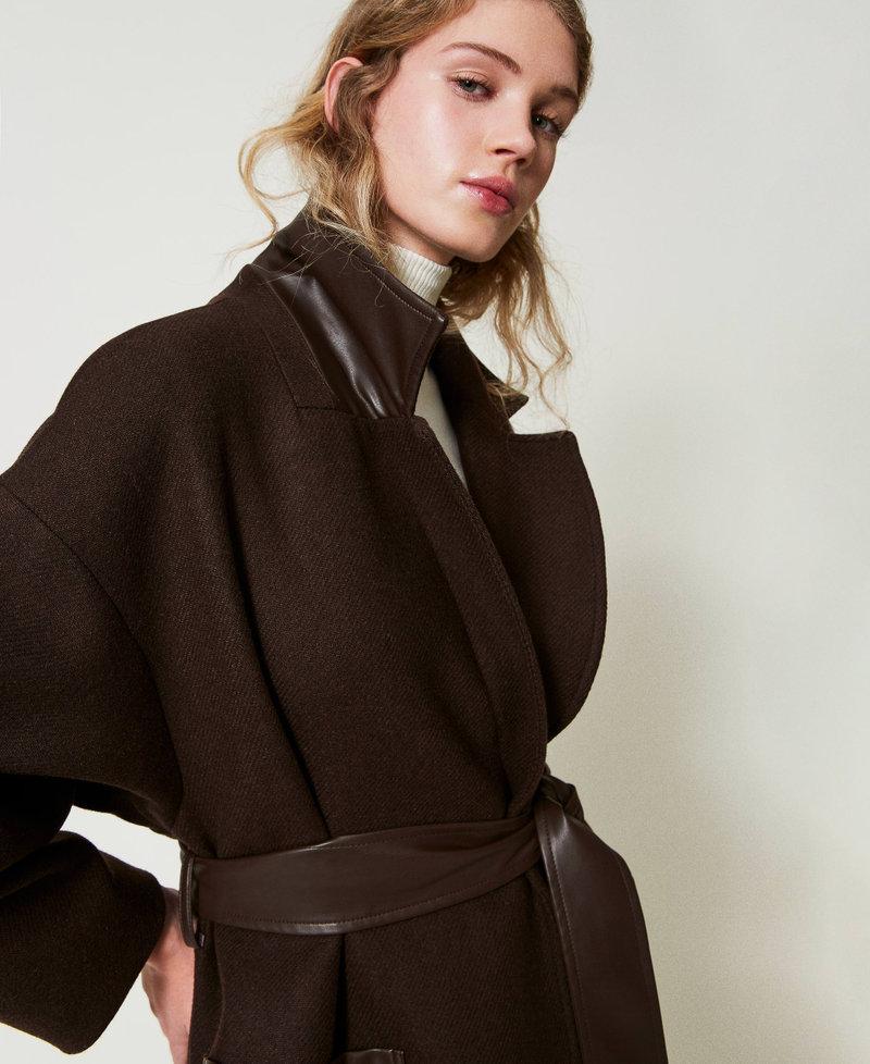 Scee By Twin Set Cappotto In Misto Lana Con Tasche Effetto Pelle