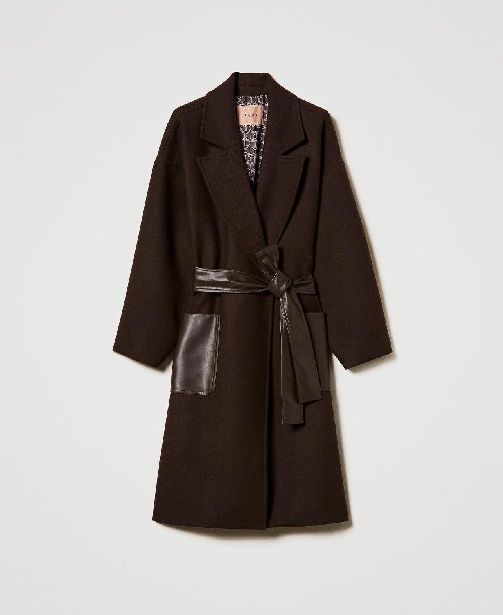 Scee by twin set Cappotto in misto lana con tasche effetto pelle