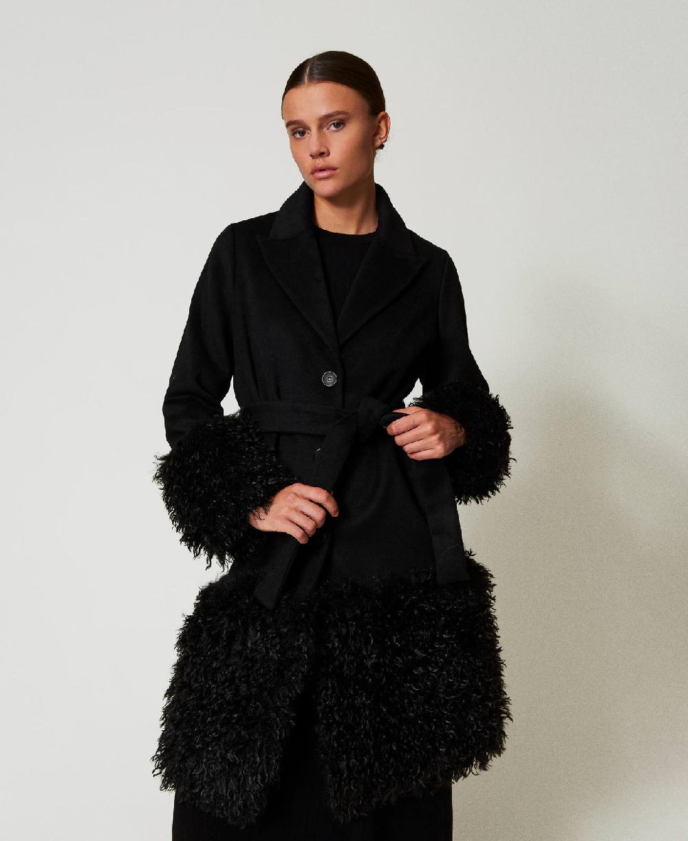 Scee By Twin Set Cappotto In Panno Di Misto Lana E Faux Fur