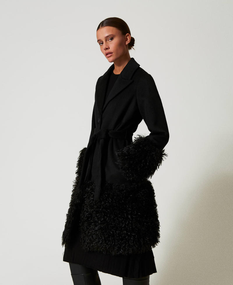 Scee By Twin Set Cappotto In Panno Di Misto Lana E Faux Fur