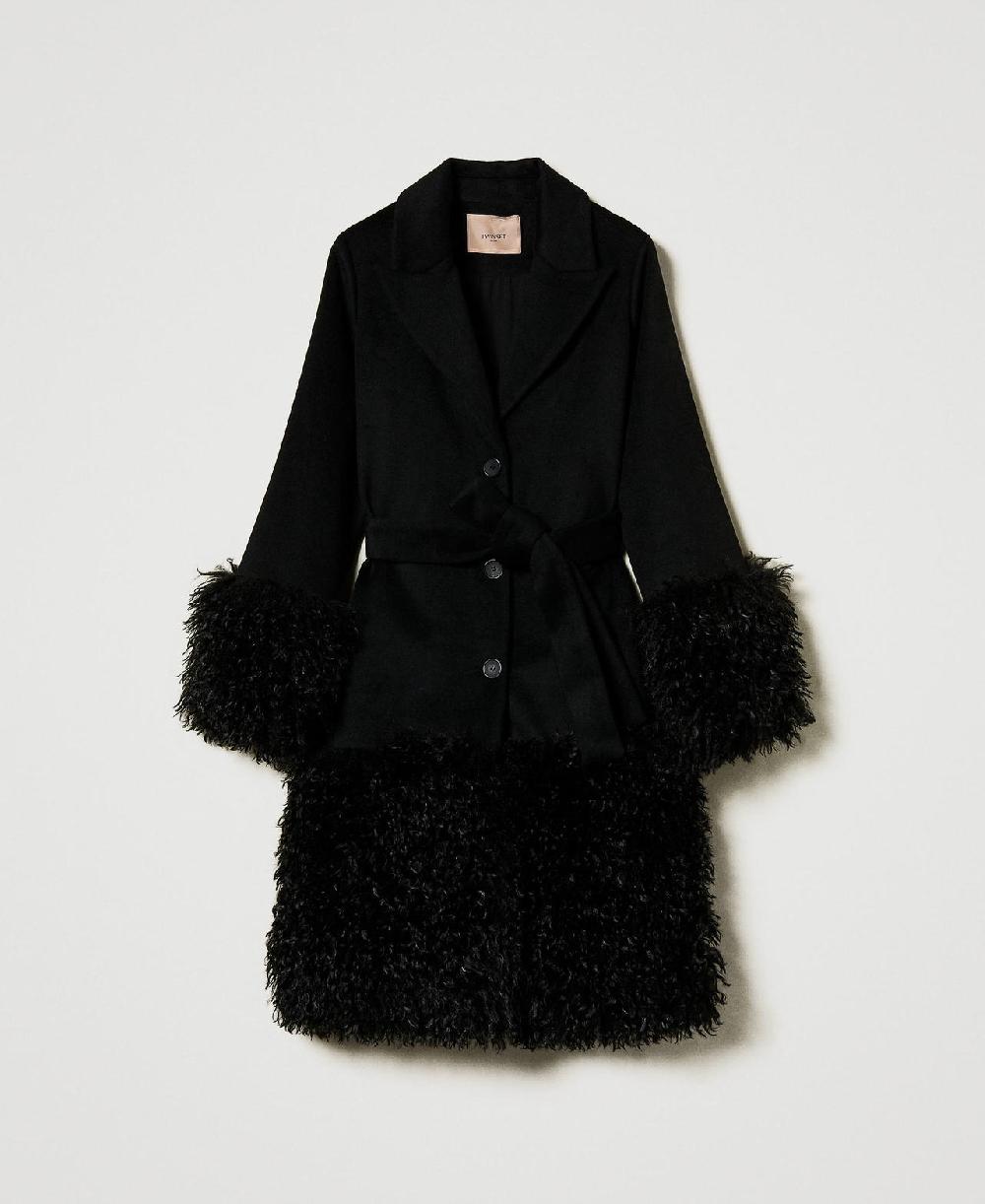 Scee by twin set Cappotto in panno di misto lana e faux fur
