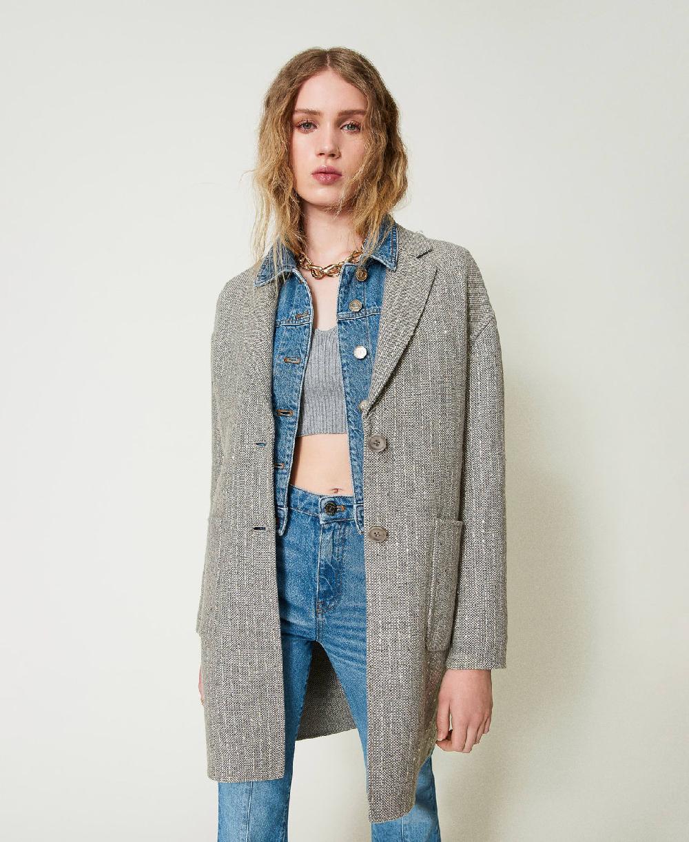 Scee By Twin Set Cappotto In Panno Double Con Paillettes