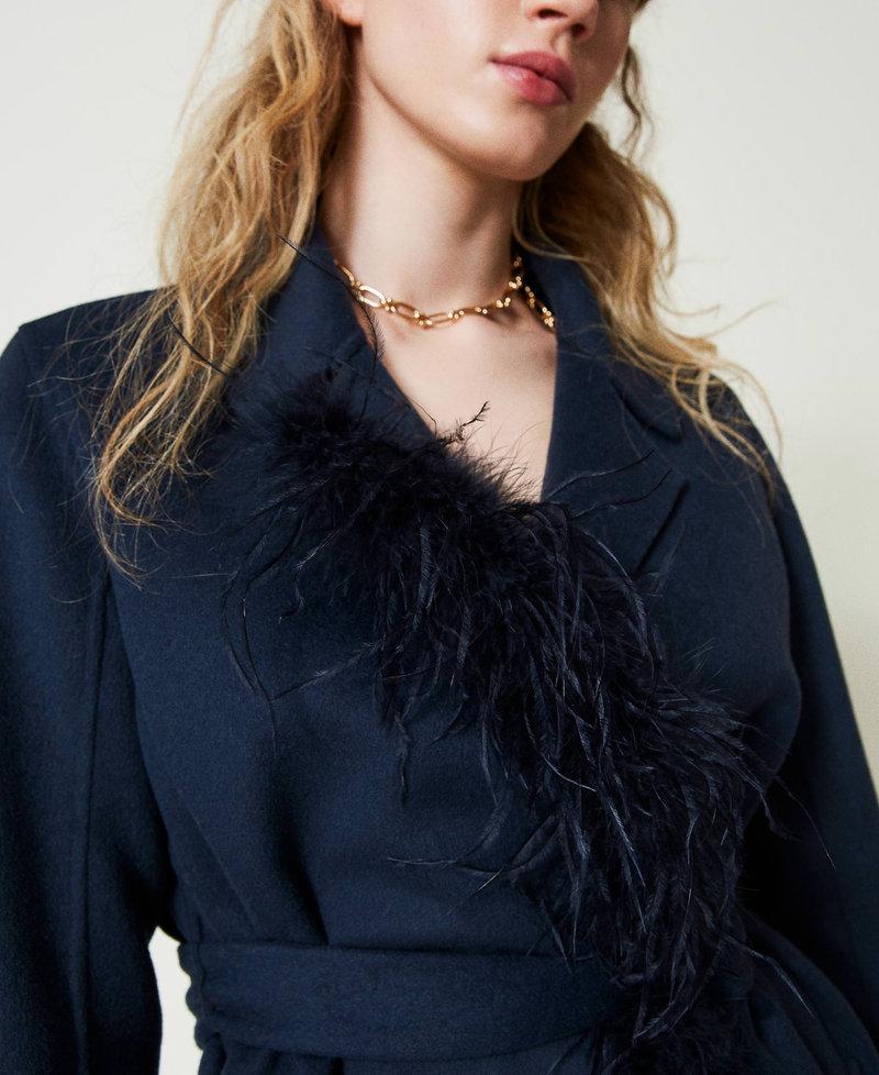 Scee By Twin Set Cappotto In Panno Double Misto Lana Con Piume