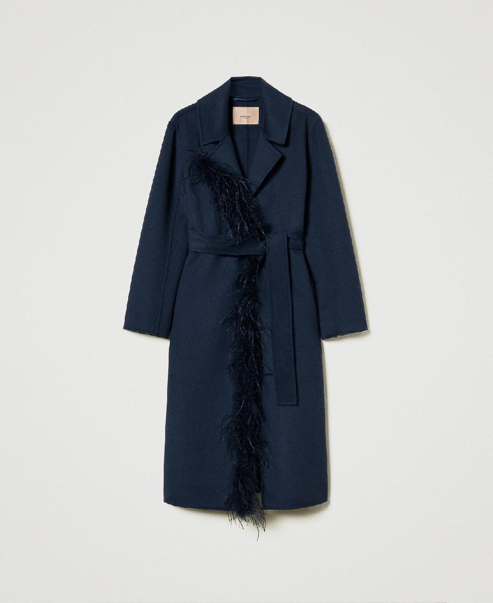 Scee by twin set Cappotto in panno double misto lana con piume