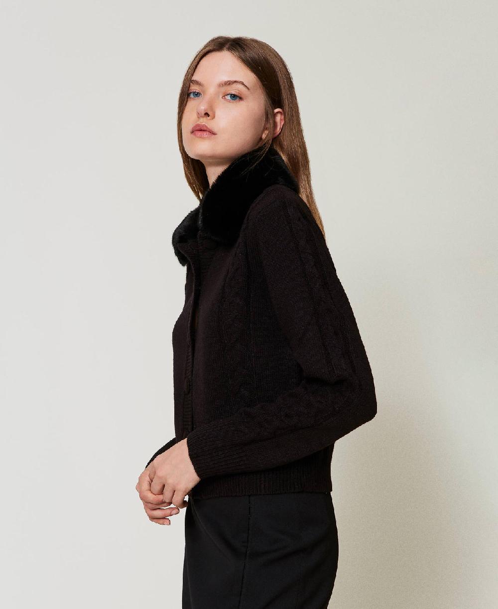 Scee By Twin Set Cardigan Corto Con Collo In Faux Fur