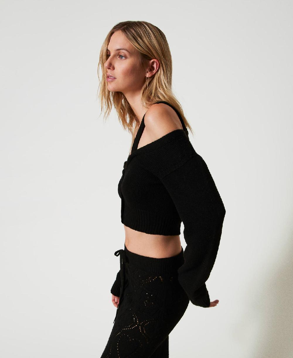 Scee By Twin Set Cardigan In Filato Treeblend Con Trecce