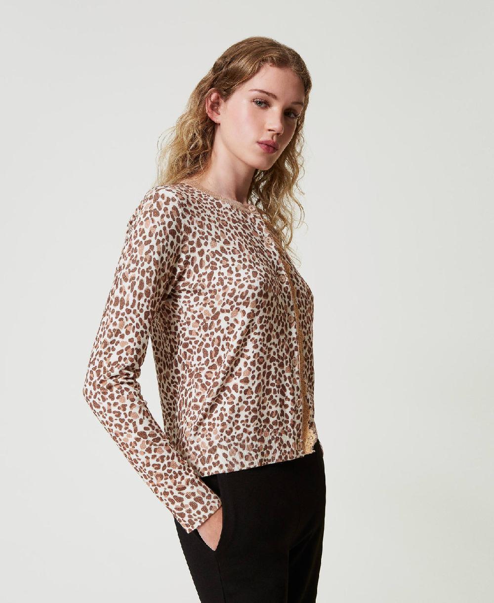 Scee By Twin Set Cardigan In Maglia Con Stampa E Pizzo