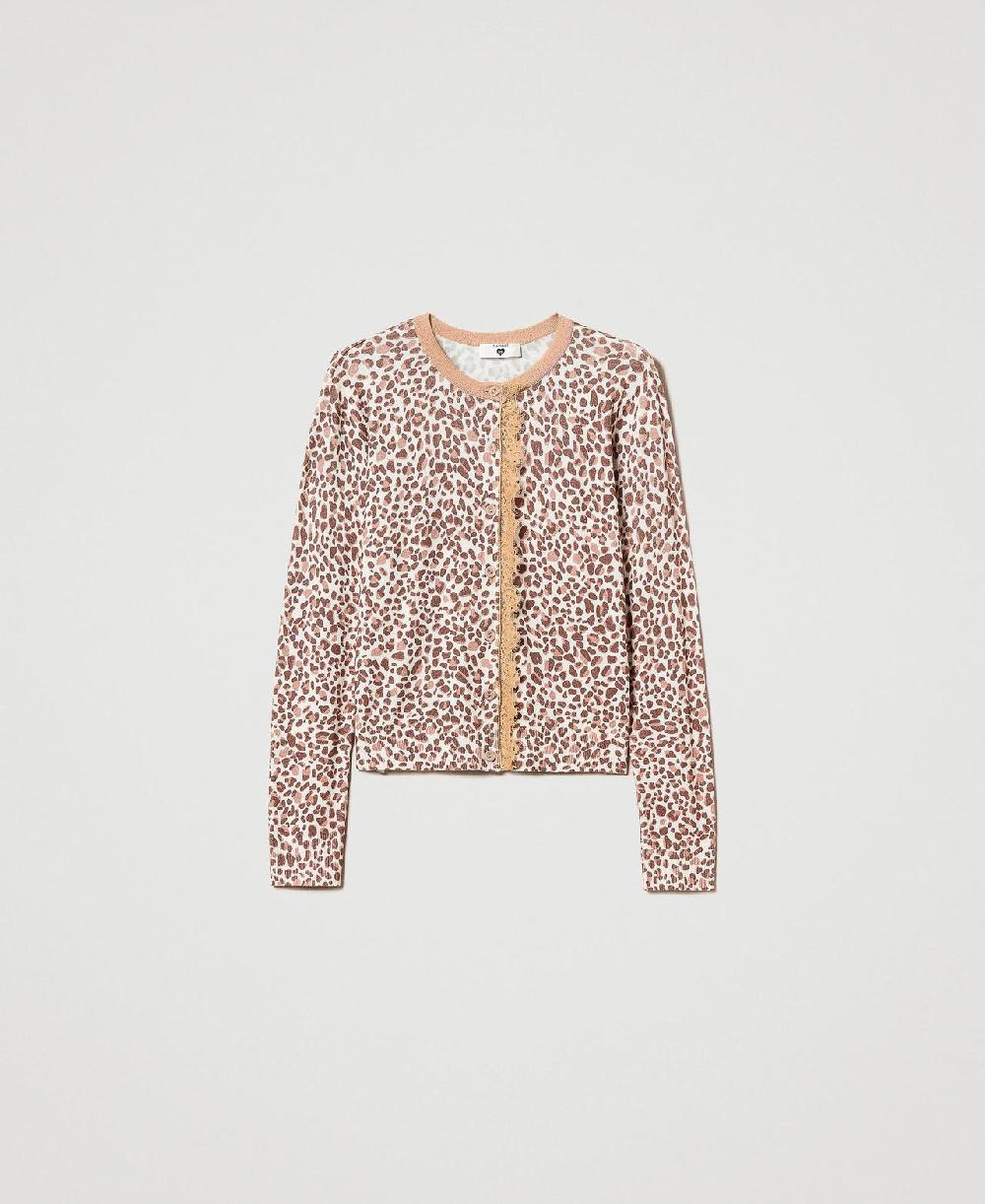 Scee by twin set Cardigan in maglia con stampa e pizzo