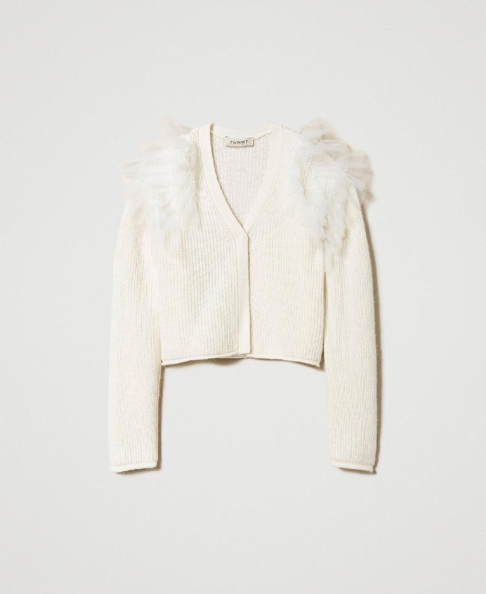 Scee by twin set Cardigan regular con balze in tulle