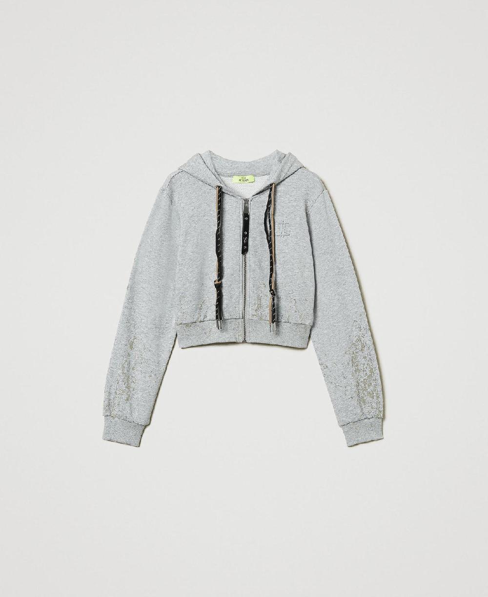 Scee by twin set Felpa cropped MYFO con stampa glitter