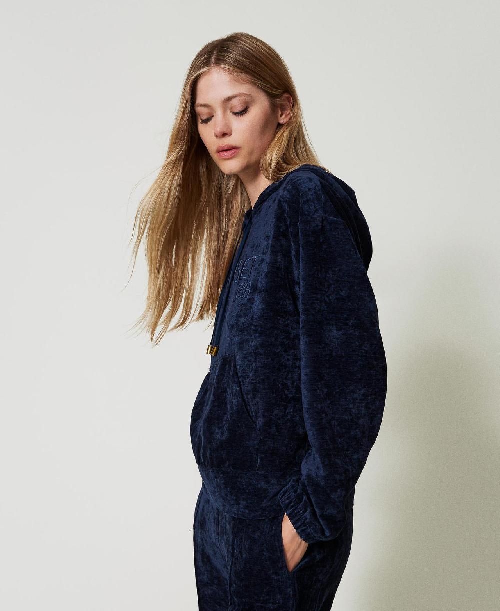 Scee By Twin Set Felpa In Velluto Con Logo Ricamato