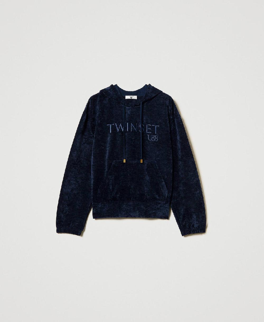 Scee by twin set Felpa in velluto con logo ricamato