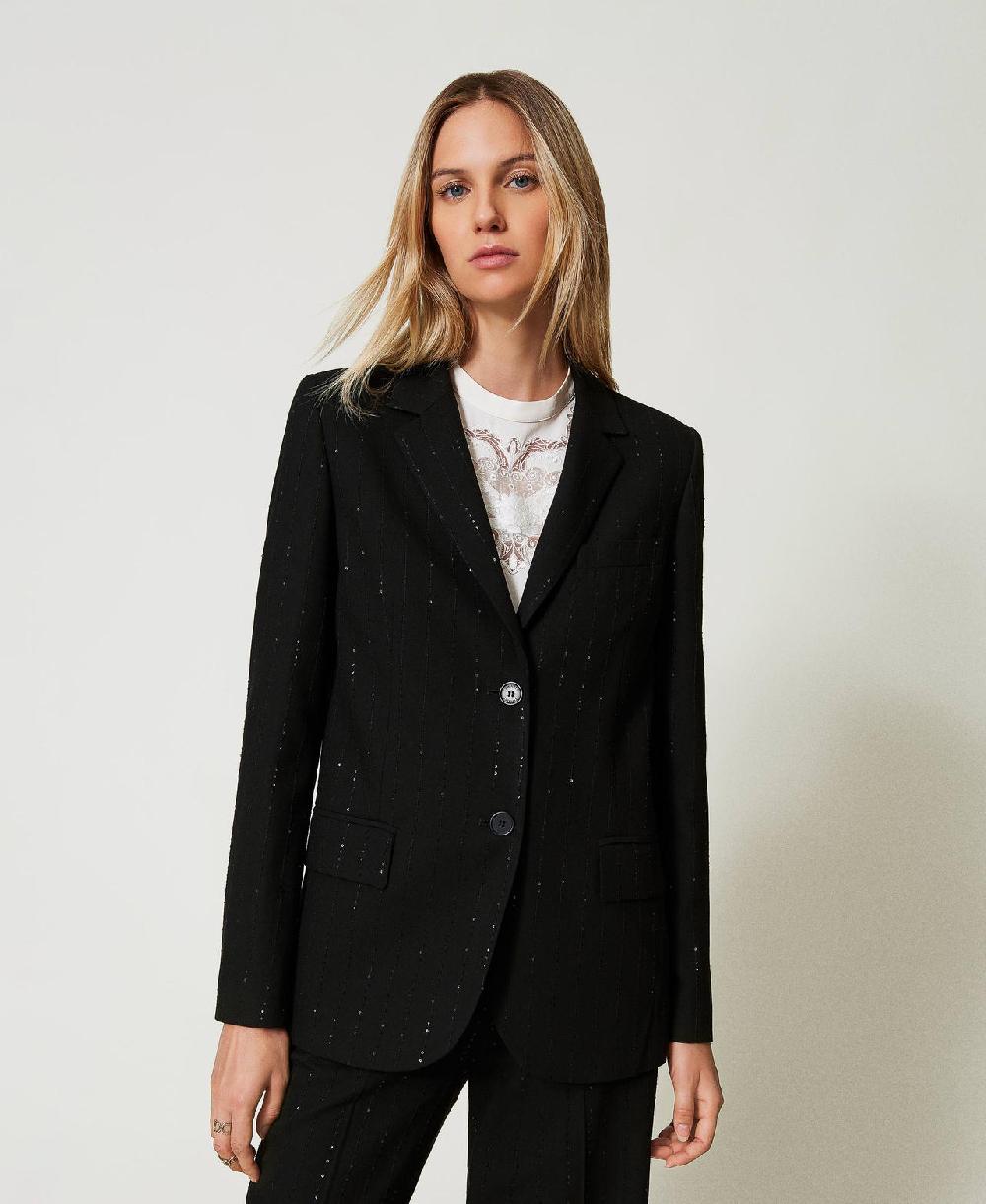 Scee By Twin Set Giacca Blazer In Panno Con Paillettes