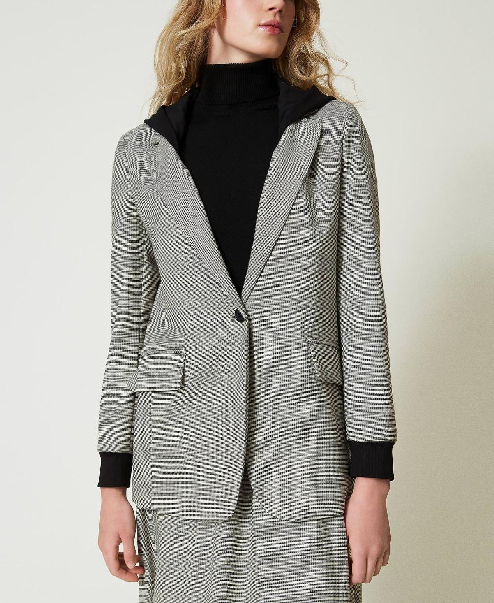 Scee By Twin Set Giacca Blazer In Pied De Poule Con Cappuccio