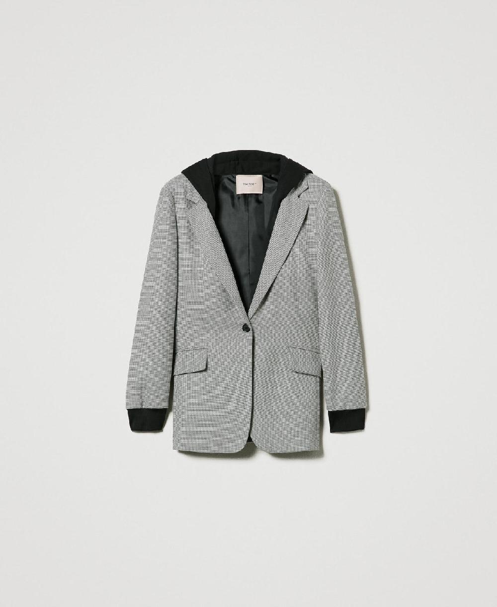 Scee by twin set Giacca blazer in pied de poule con cappuccio