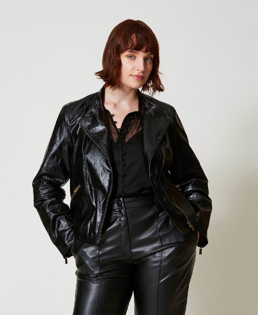 Scee By Twin Set Giacca Chiodo Effetto Pelle Con Zip