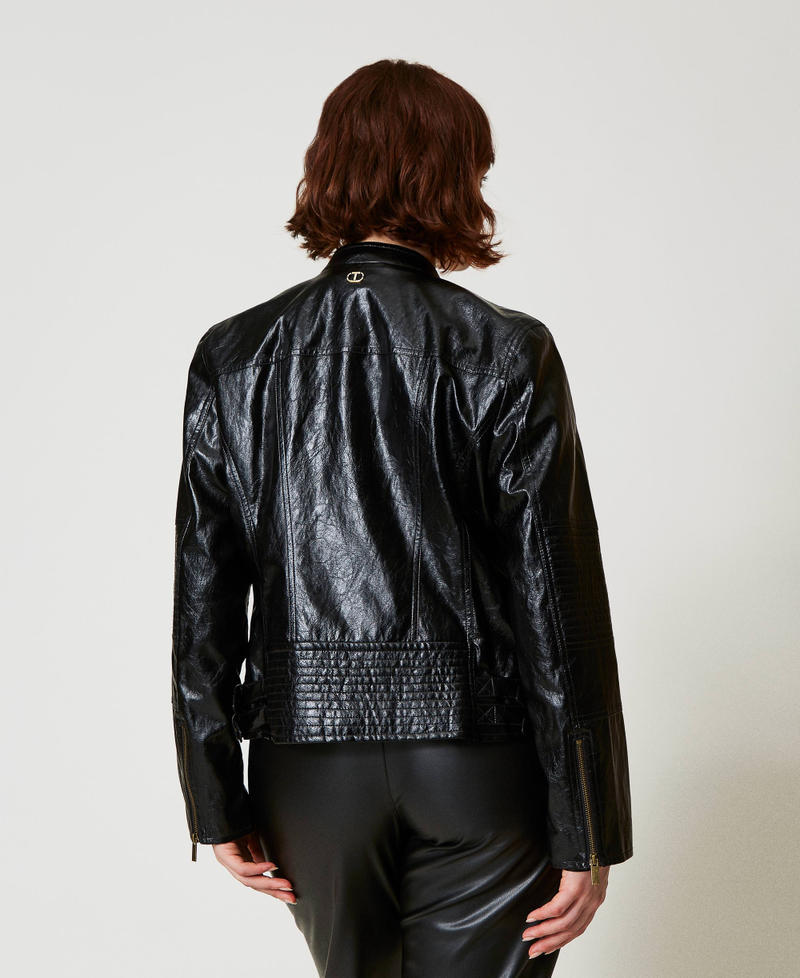 Scee By Twin Set Giacca Chiodo Effetto Pelle Con Zip