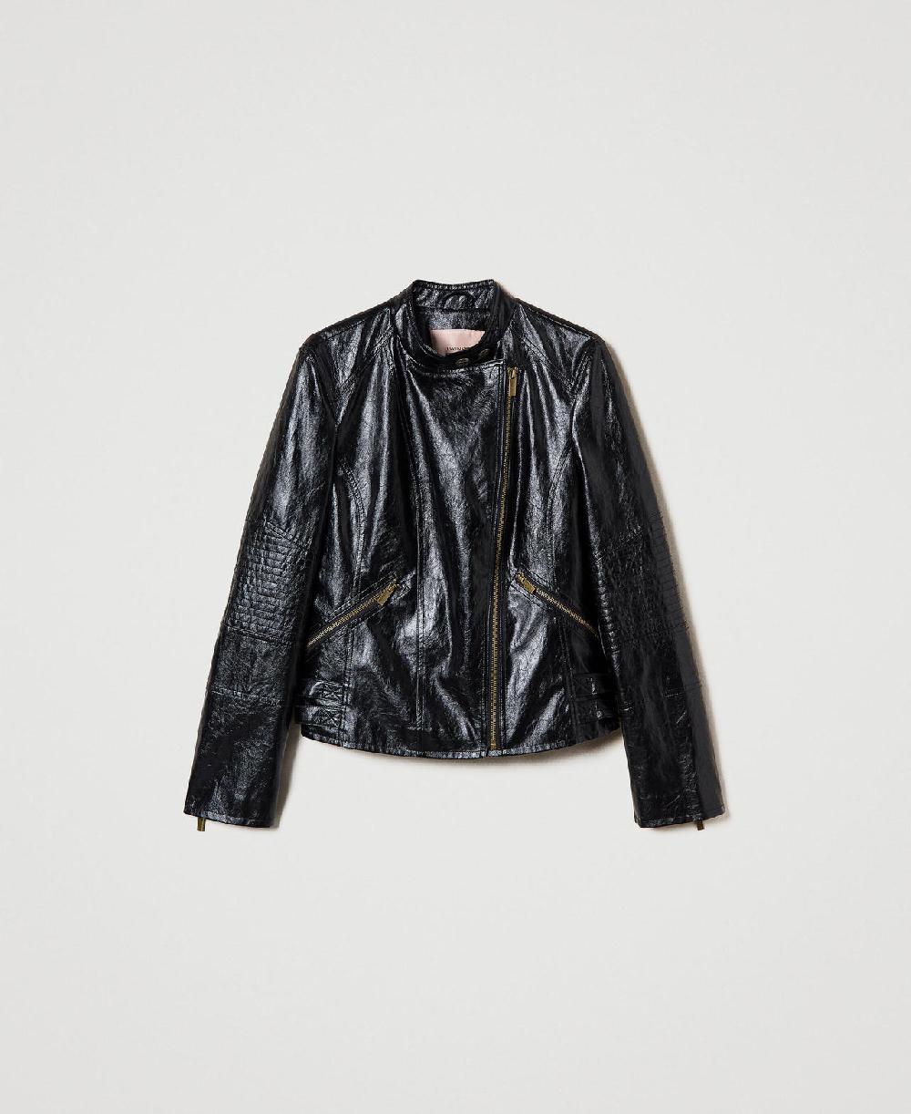 Scee by twin set Giacca chiodo effetto pelle con zip