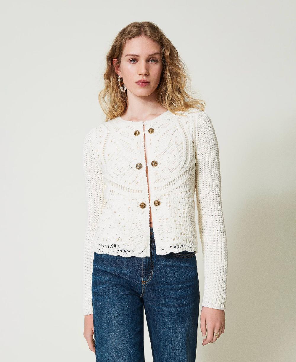 Scee By Twin Set Giacca In Maglia Misto Lana Crochet