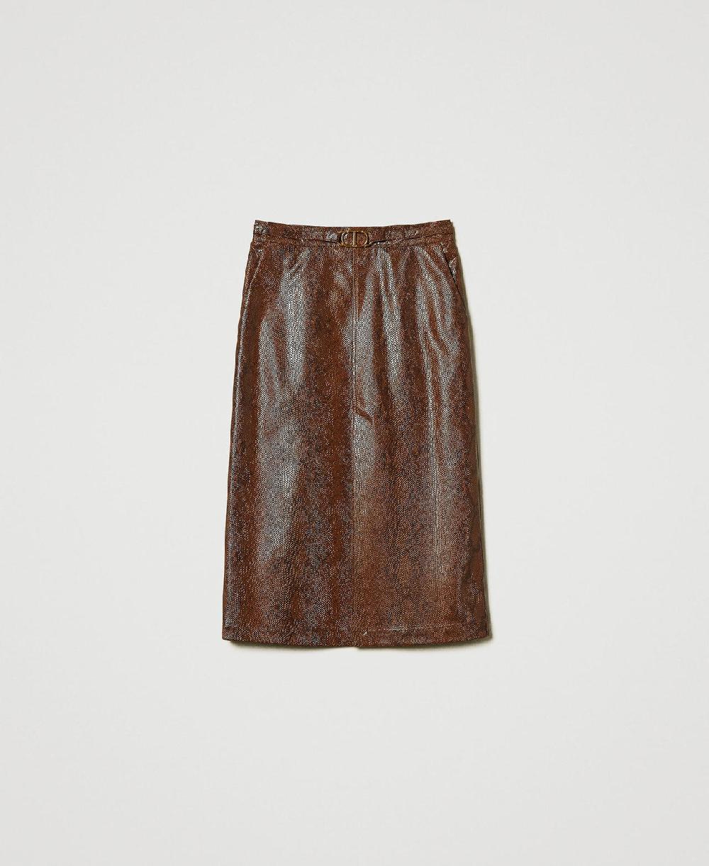 Scee by twin set Gonna longuette effetto pelle lizard