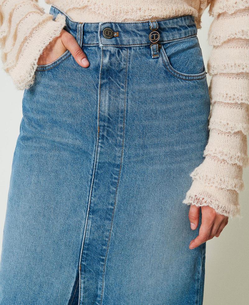 Scee By Twin Set Gonna Longuette In Jeans Con Spacco