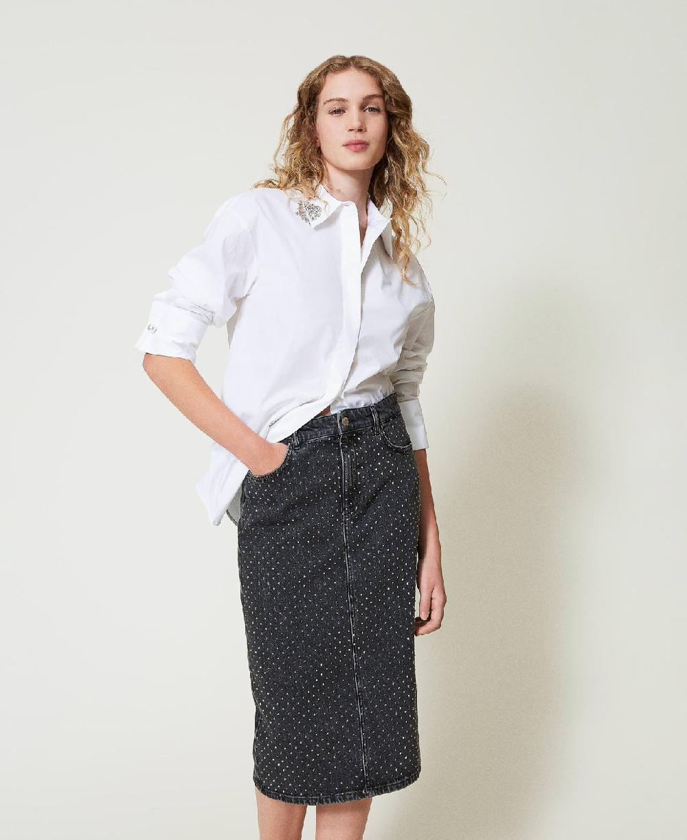 Scee By Twin Set Gonna Longuette In Jeans Con Strass