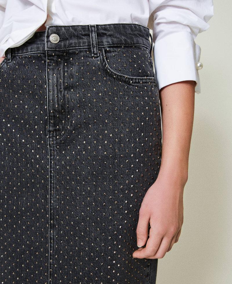 Scee By Twin Set Gonna Longuette In Jeans Con Strass