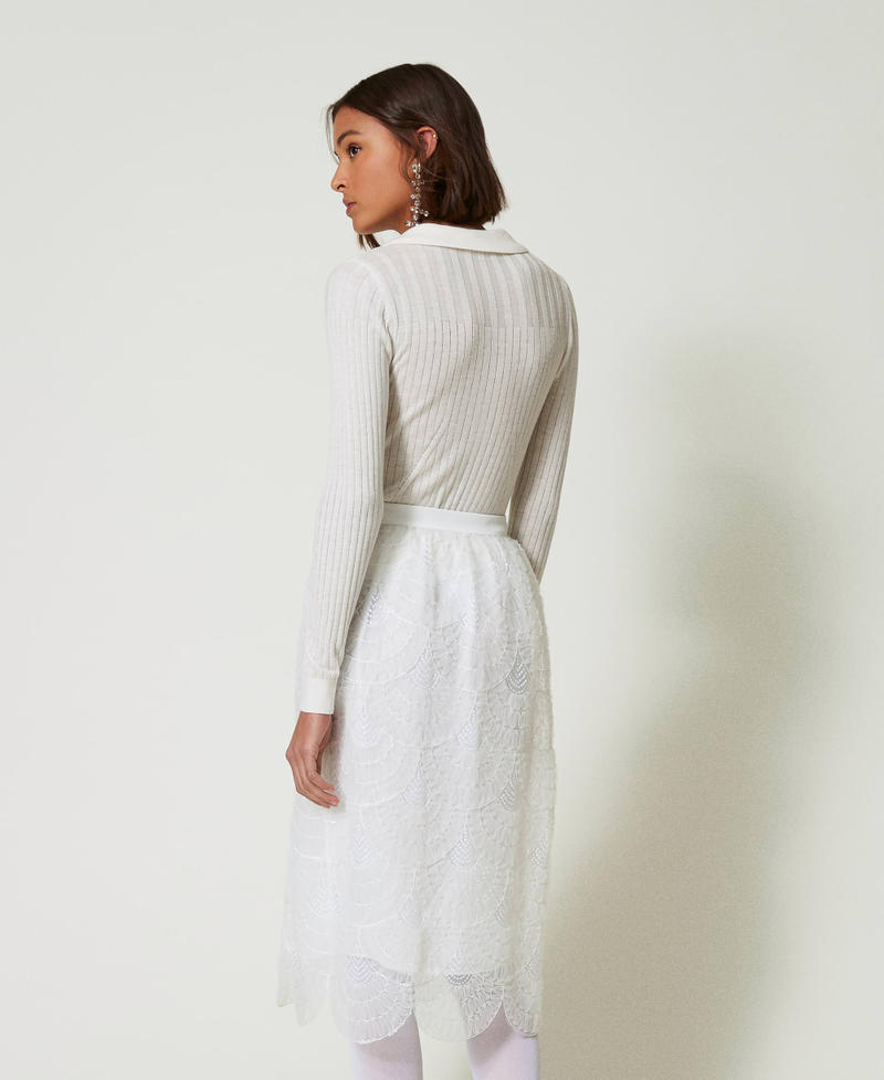 Scee By Twin Set Gonna Longuette In Organza Con Ricami