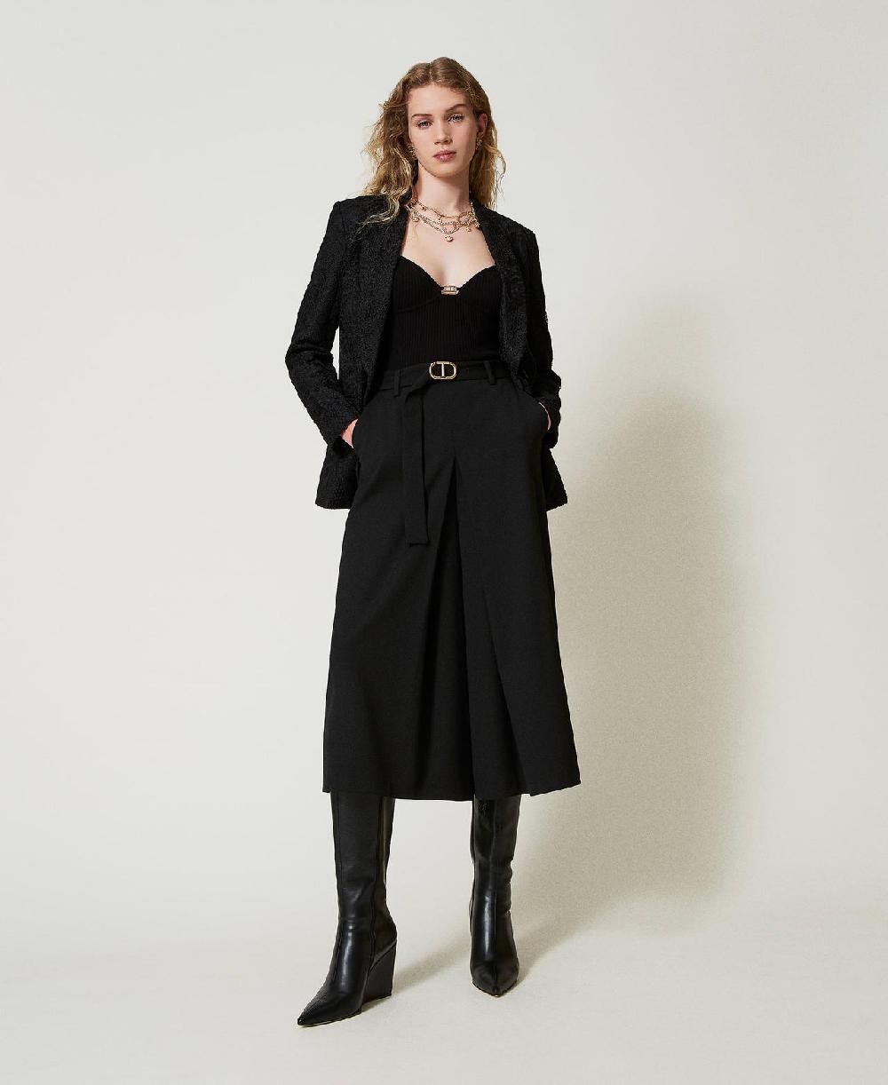 Scee By Twin Set Gonna Pantalone In Misto Lana Con Cintura