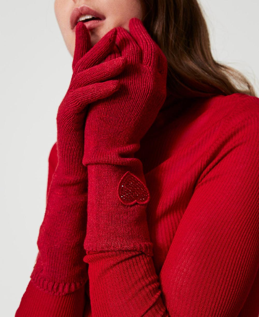 Scee by twin set Guanti in maglia con patch a cuore