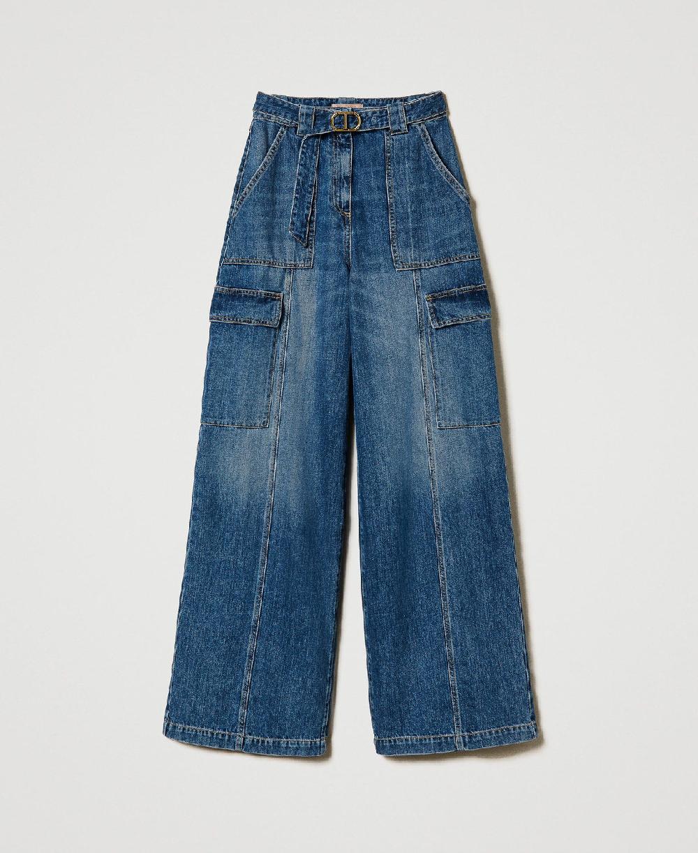 Scee by twin set Jeans cargo a vita alta con cintura